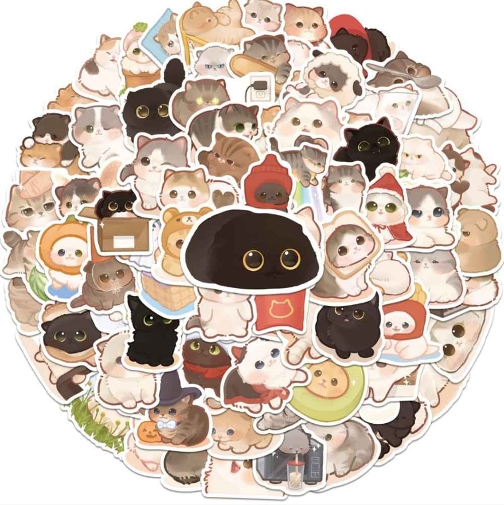 150 pc Colorful white vinyl sticker bumper water bottle Cute Cat Sticker Pack